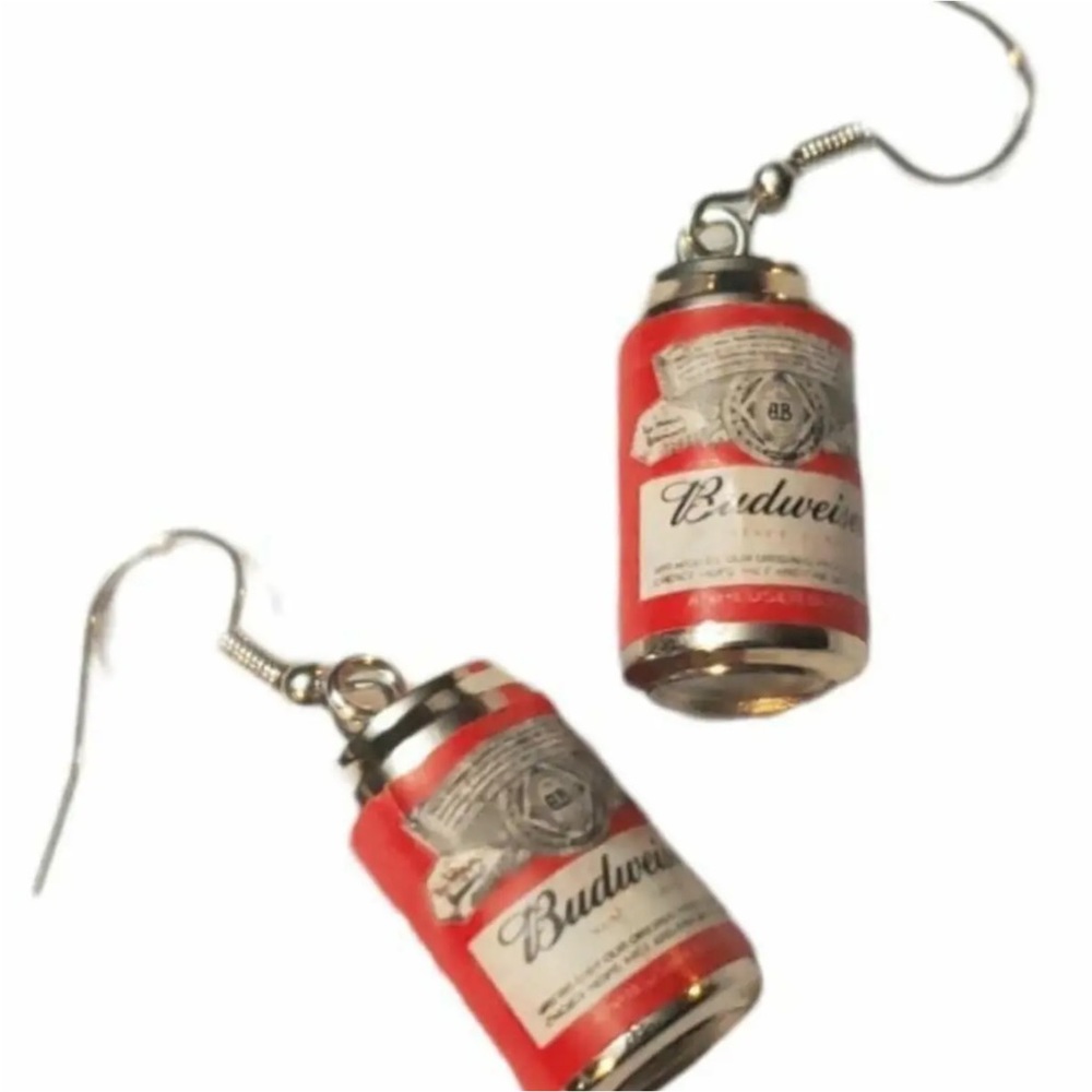 Budweiser Beer Cans Drop Earrings New Free Ship Funny Gag Gift 🍺